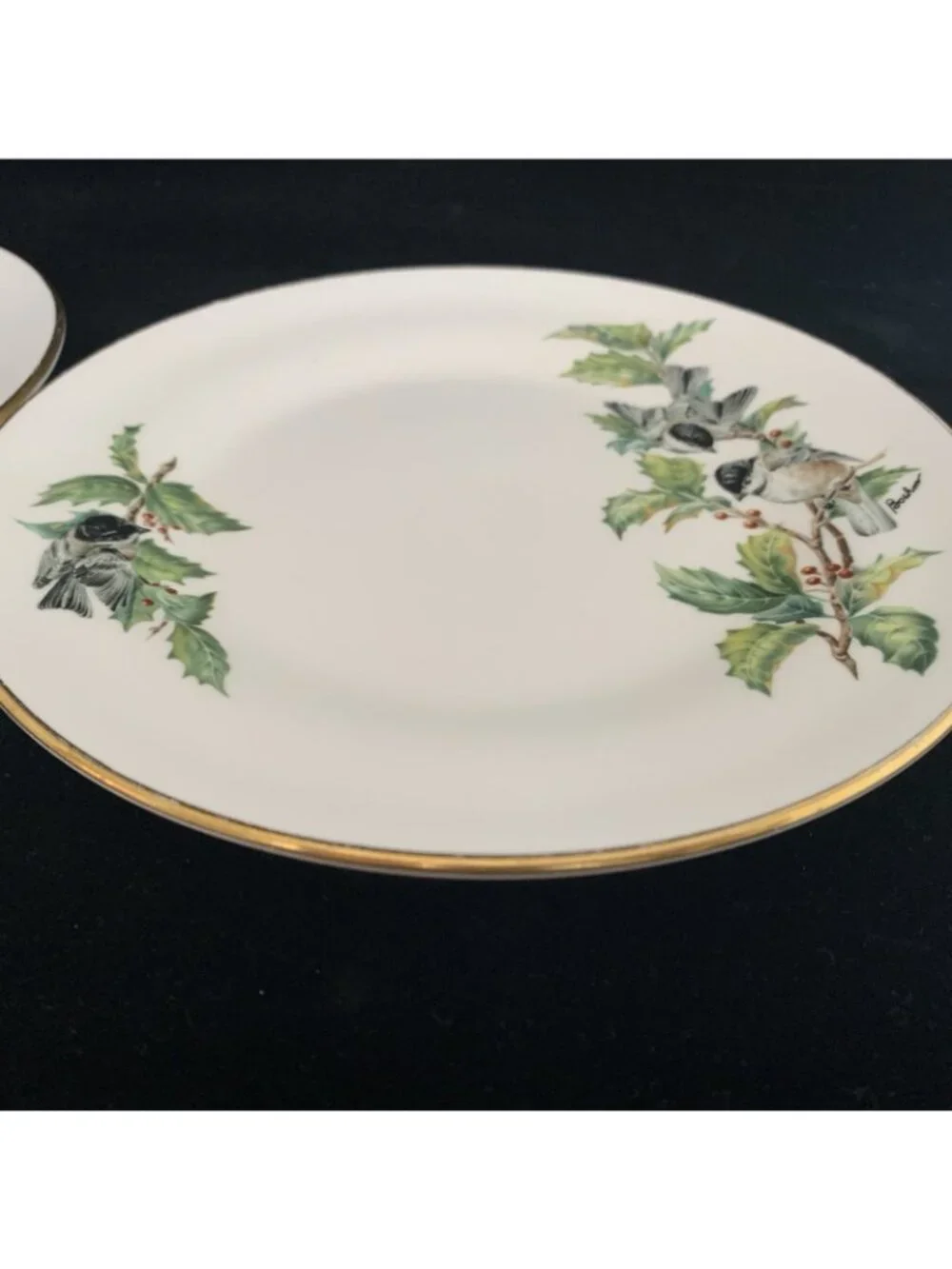 Boehm Chickadees & Holly Salad Plates Set of 2 8.5